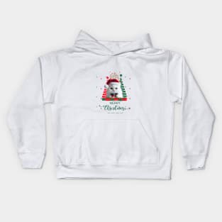 White cat in Santa hat with Christmas tree Merry Christmas and happy New Year,Brafdesign Kids Hoodie